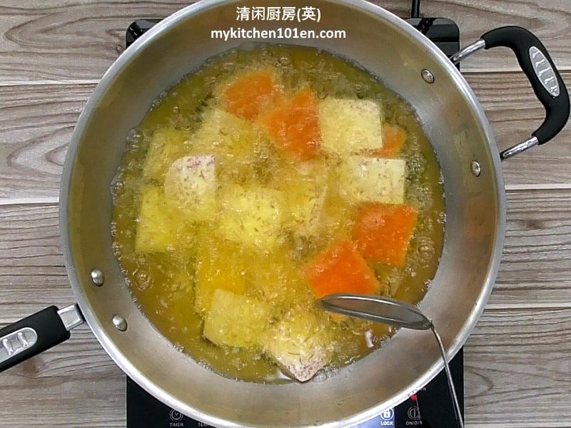 Taro Sweet Potato Fried Nian Gao (Chinese New Year Cake 