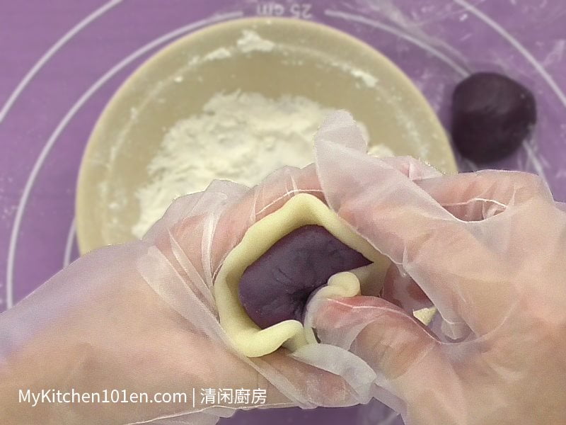 Assembling Purple Yam Mochi Mooncakes