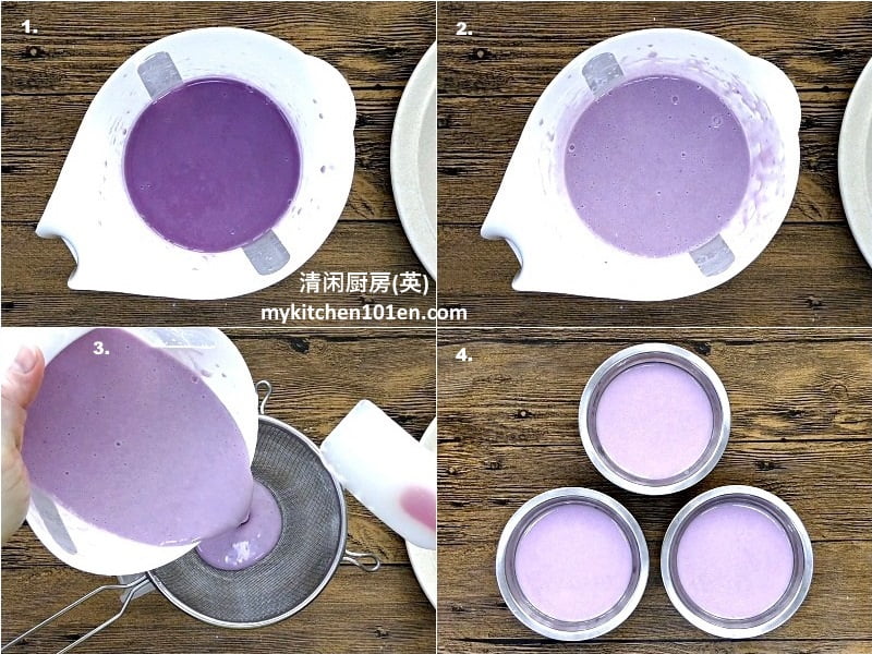 Making 9-layer Kuih with 3 different colours sweet potatoes