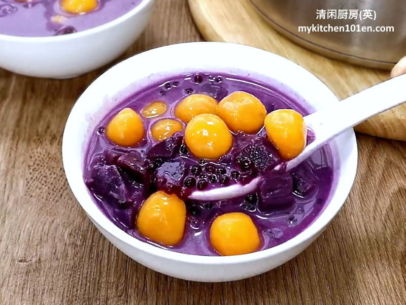 Purple Sweet Potato Sago Dessert with Sweet Potato Tapioca Balls