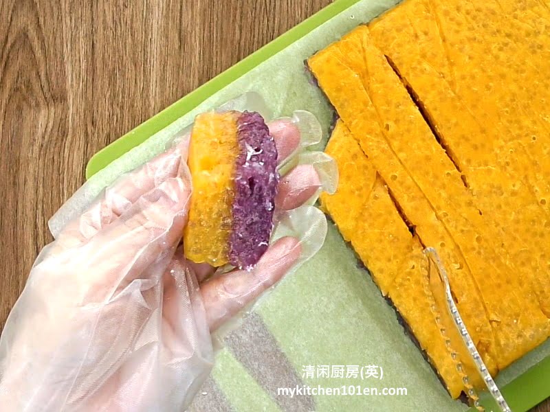 Orange Purple Sweet Potato Sago Kuih with Shredded Coconut